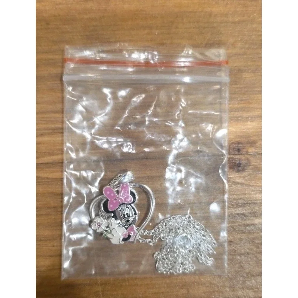 New Genuine Sterling Silver Disney Minnie Mouse Charm & Necklace‎ Set